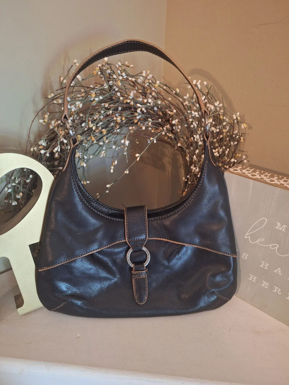 Y2K NICE!! Black Leather Hobo Bag Half Moon Shoulder Purse